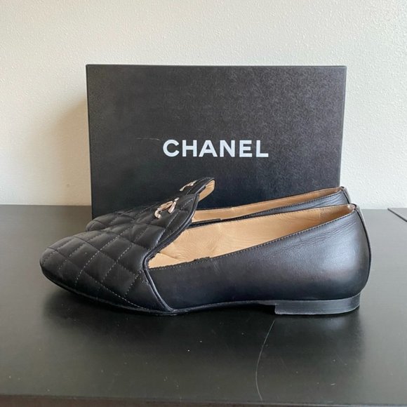 CHANEL Black Lambskin Quilted Leather Loafers 37.5 7 7.5 Shoes Box HOST PICK 💖5 - Picture 6 of 12